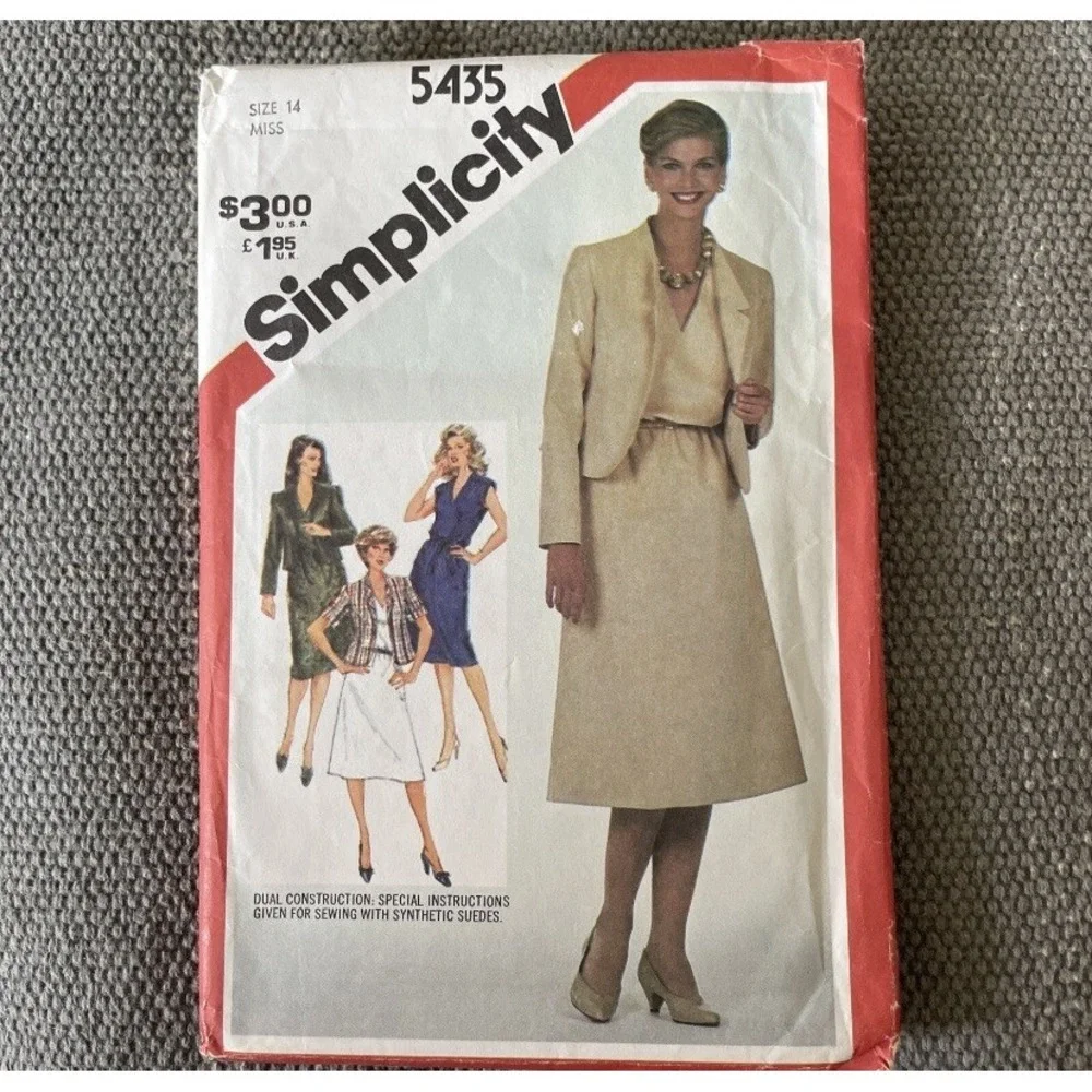 Simplicity 5435 NEW Misses V Neck Dress, Funnel Neck Jacket Sz 14 Uncut